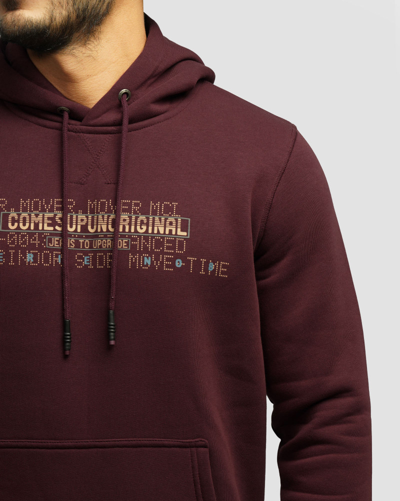 هودی کلاه دار طرح دار مردانه زرشکی 84471291