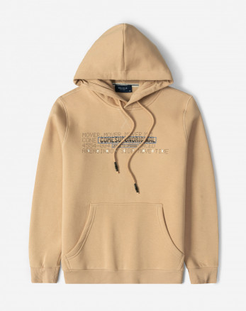 هودی کلاه دار طرح دار مردانه کرم 84471291