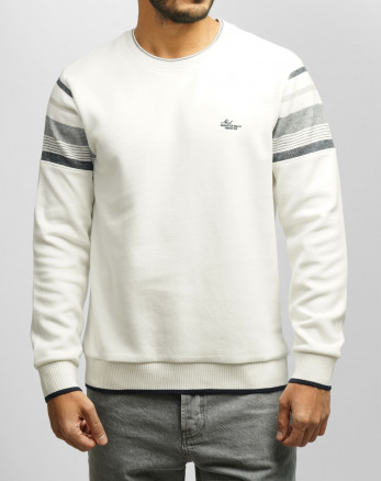 پلیور یقه گرد طرح دار مردانه سفید 84456166