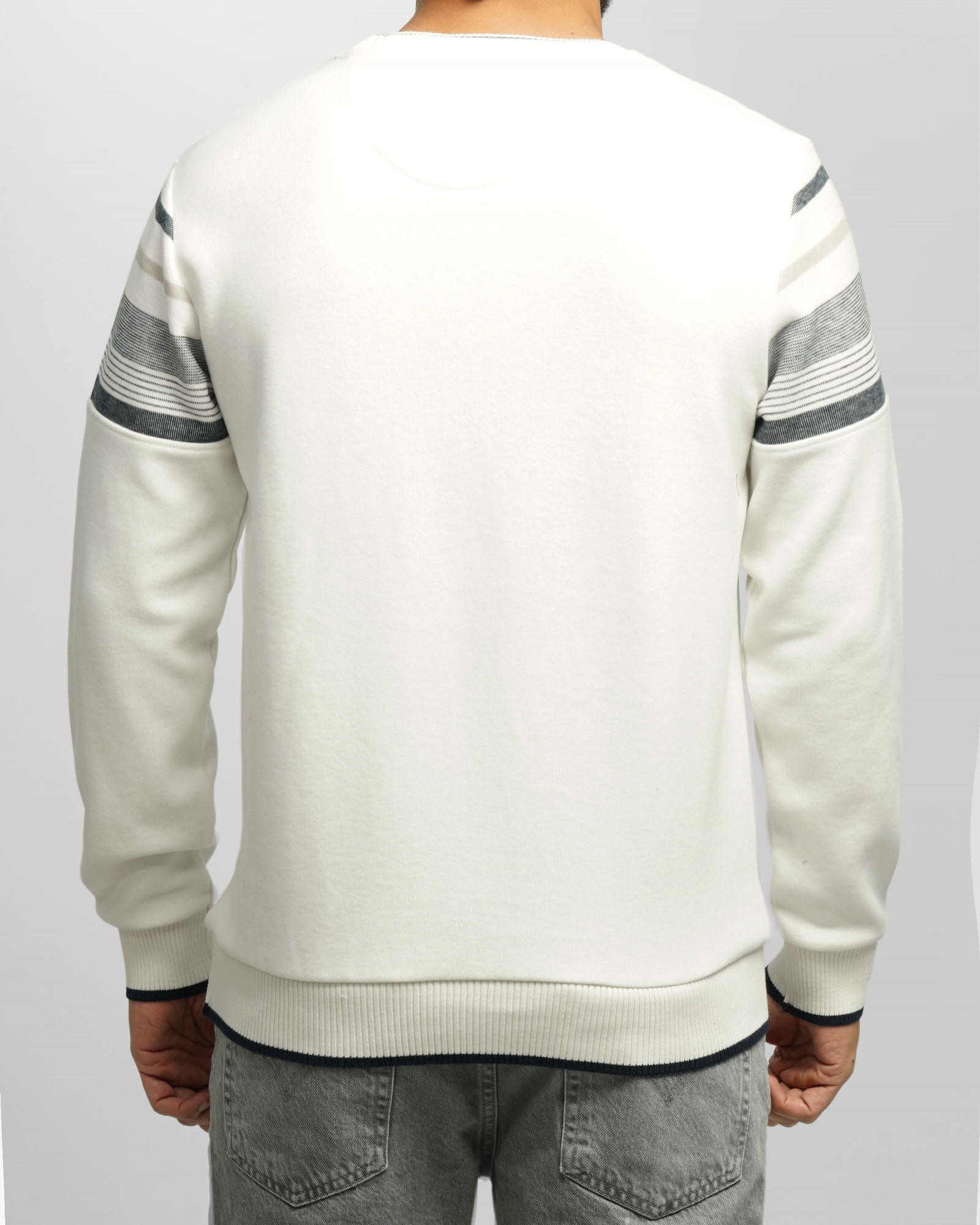 پلیور یقه گرد طرح دار مردانه سفید 84456166