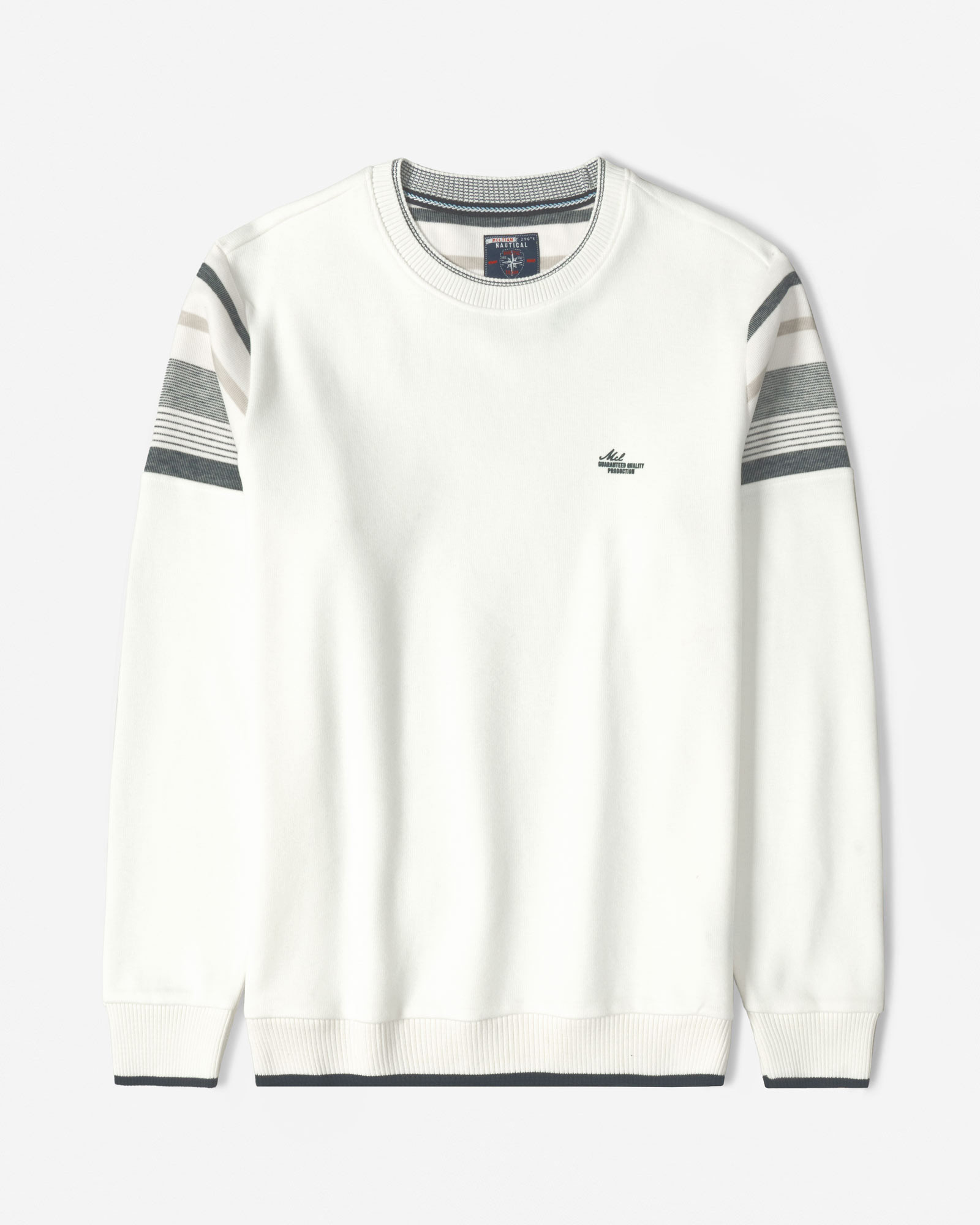 پلیور یقه گرد طرح دار مردانه سفید 84456166