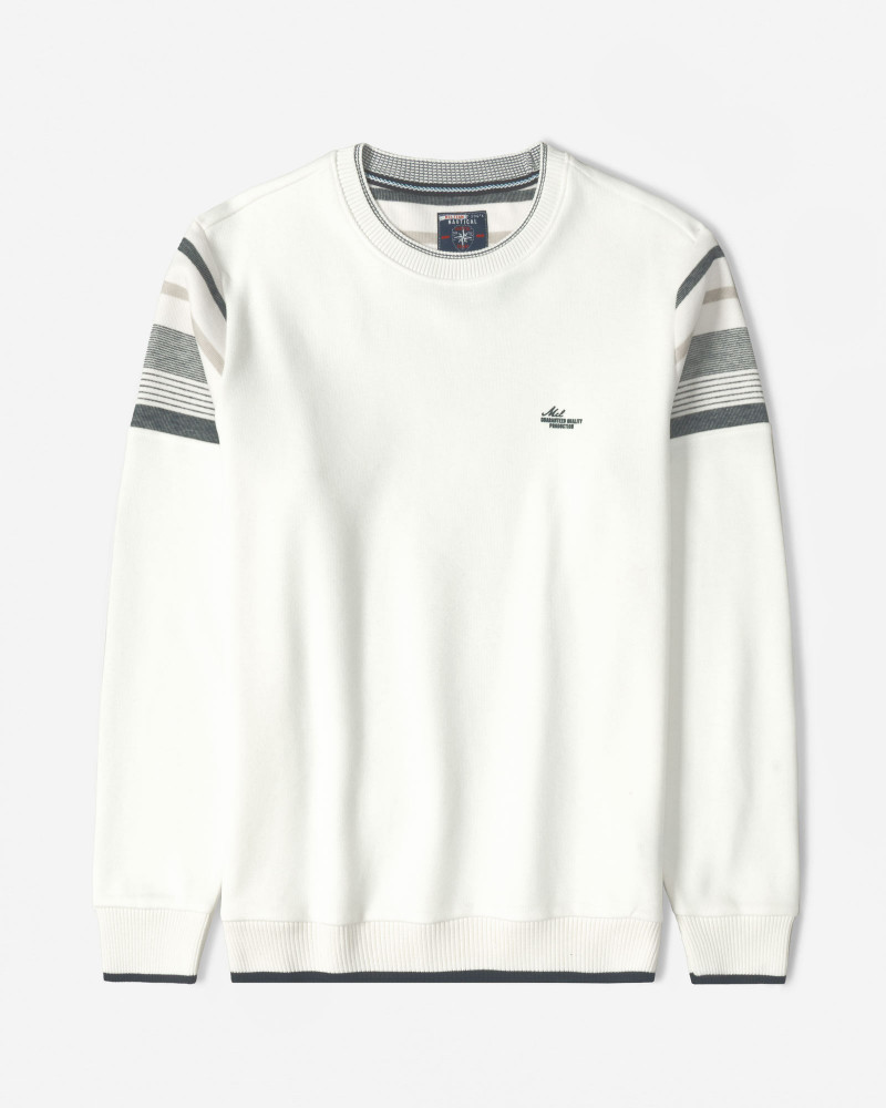 پلیور یقه گرد طرح دار مردانه سفید 84456166