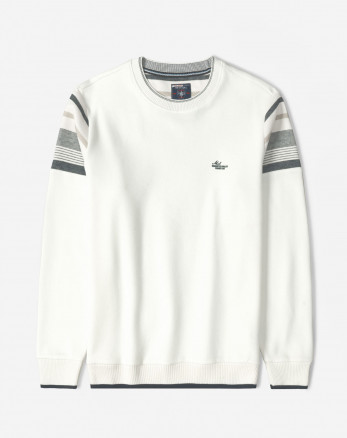 پلیور یقه گرد طرح دار مردانه سفید 84456166