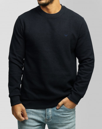 پلیور یقه گرد مردانه سلانیک ساده سرمه ای تیره 24256159