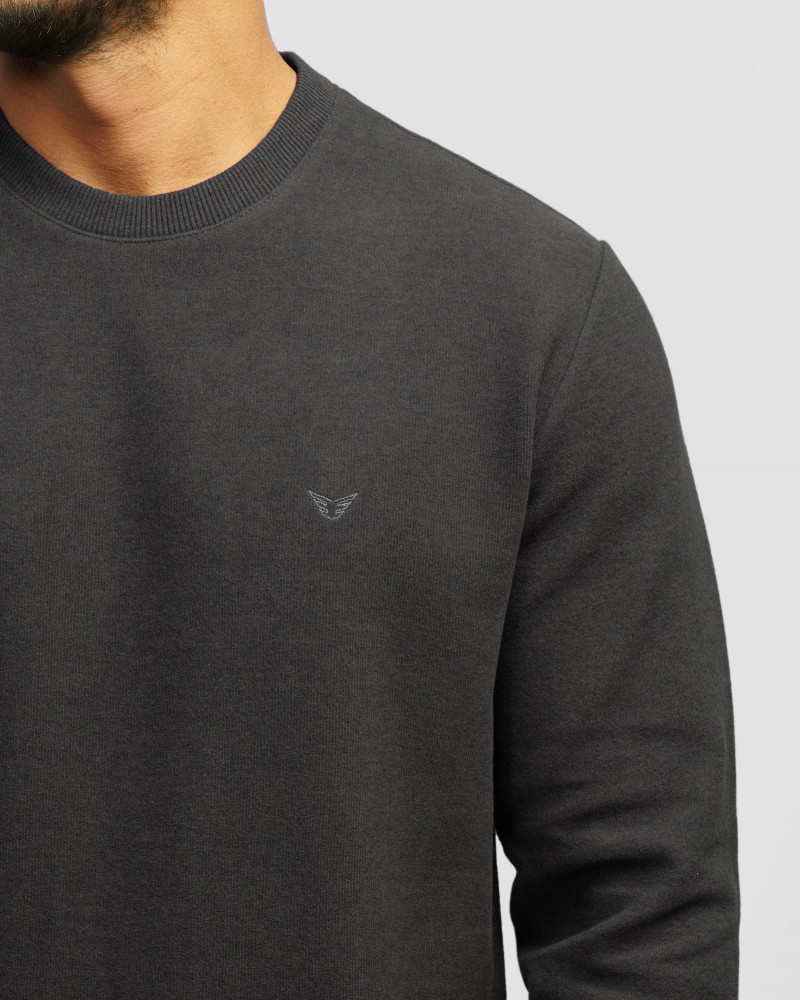 پلیور یقه گرد مردانه سلانیک ساده طوسی تیره 24256159