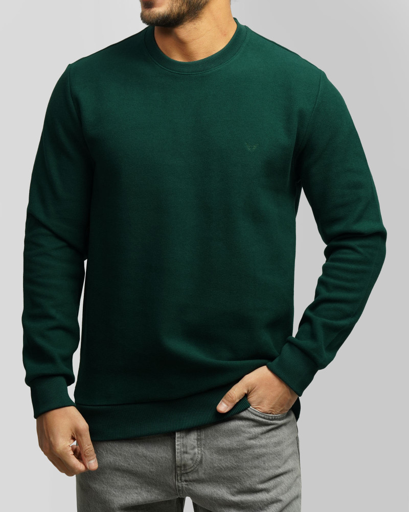 پلیور یقه گرد مردانه سلانیک ساده سبز تیره 24256159