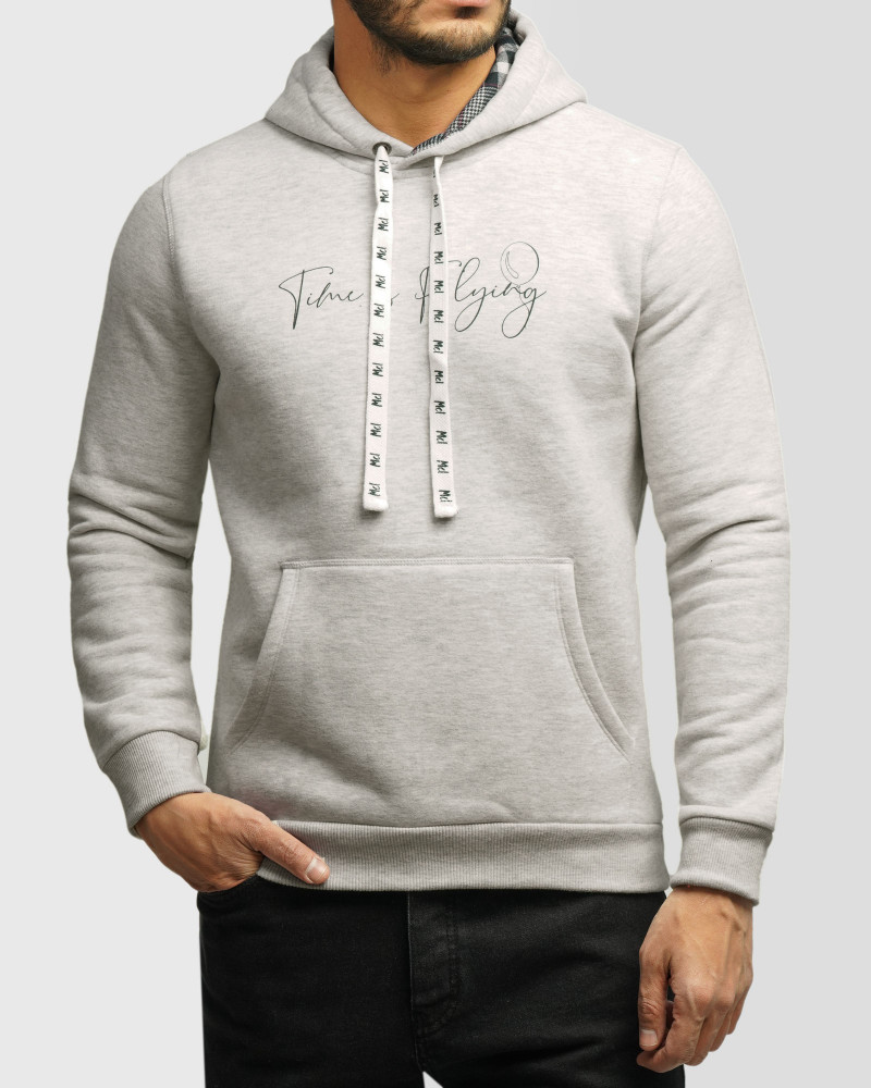 خرید و قیمت هودی کلاه دار طرح دار مردانه طوسی 84471294