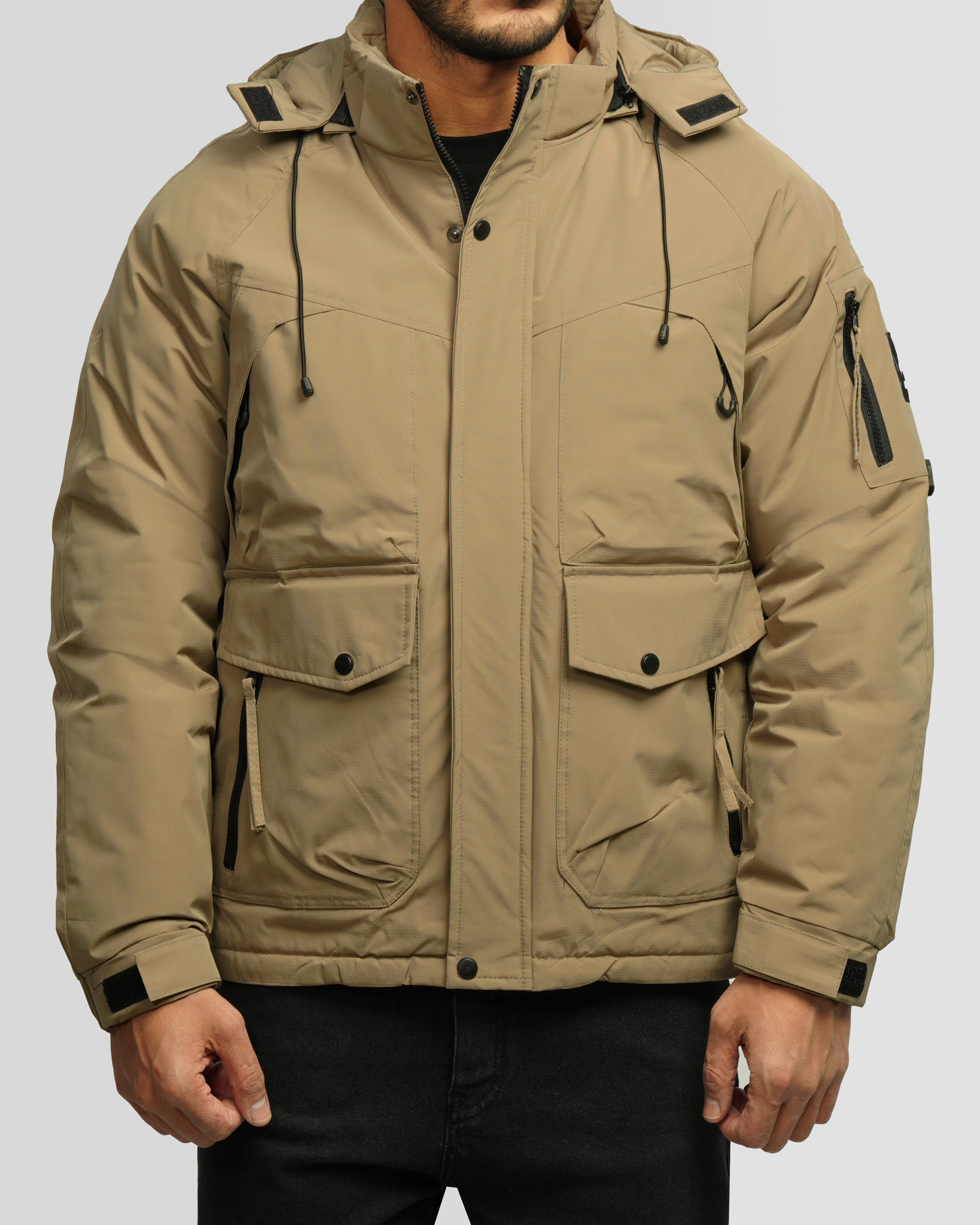 خرید و قیمت کاپشن مردانه کلاه دار خاکی 24316399