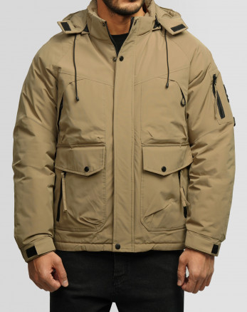 خرید و قیمت کاپشن مردانه کلاه دار خاکی 24316399