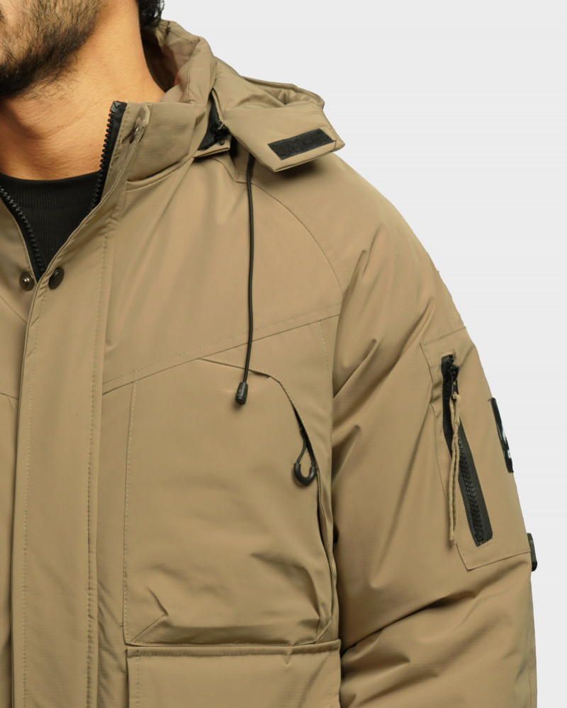 خرید و قیمت کاپشن مردانه کلاه دار خاکی 24316399