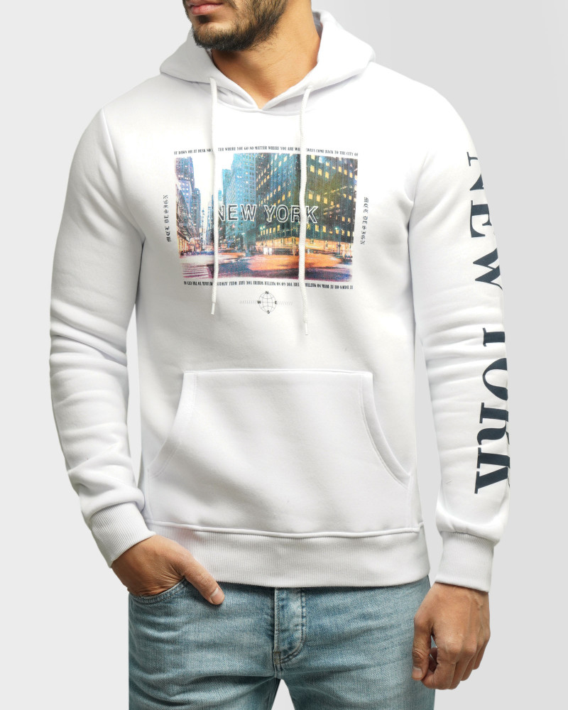 خرید و قیمت هودی کلاه دار طرح دار مردانه سفید 84471298