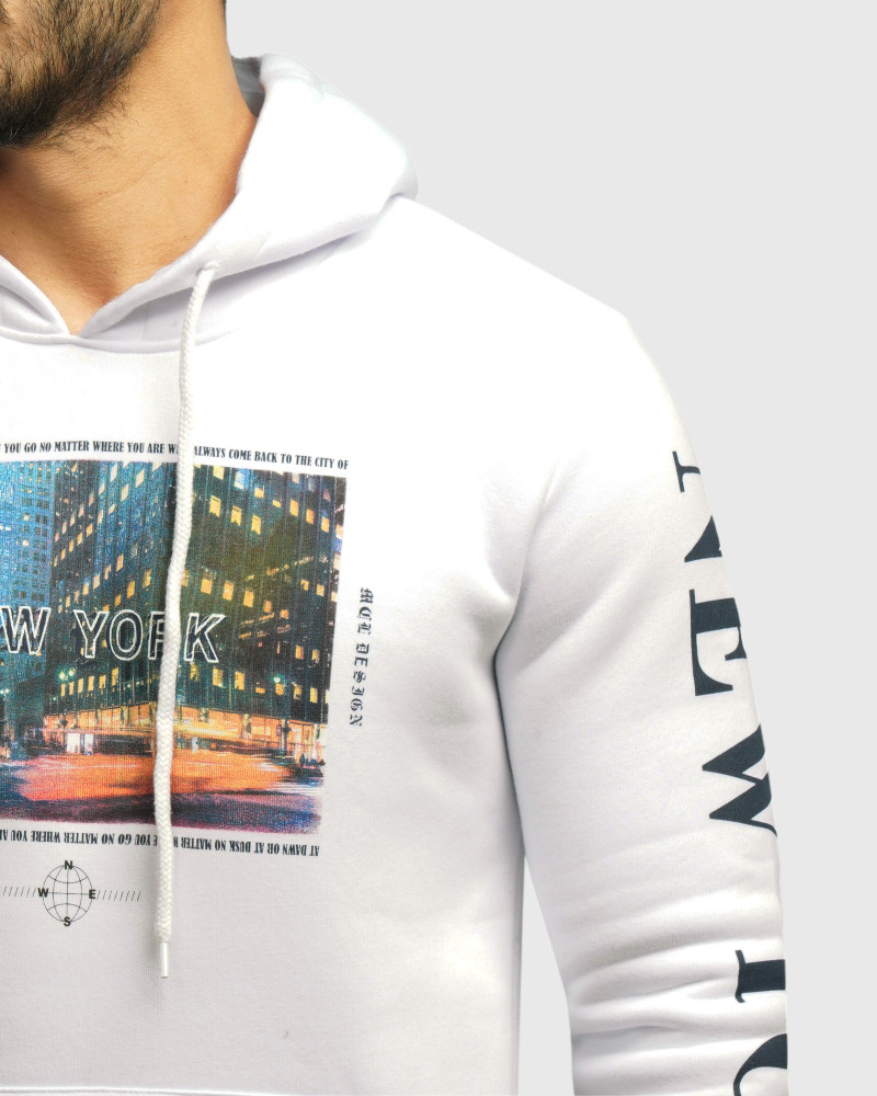 خرید و قیمت هودی کلاه دار طرح دار مردانه سفید 84471298