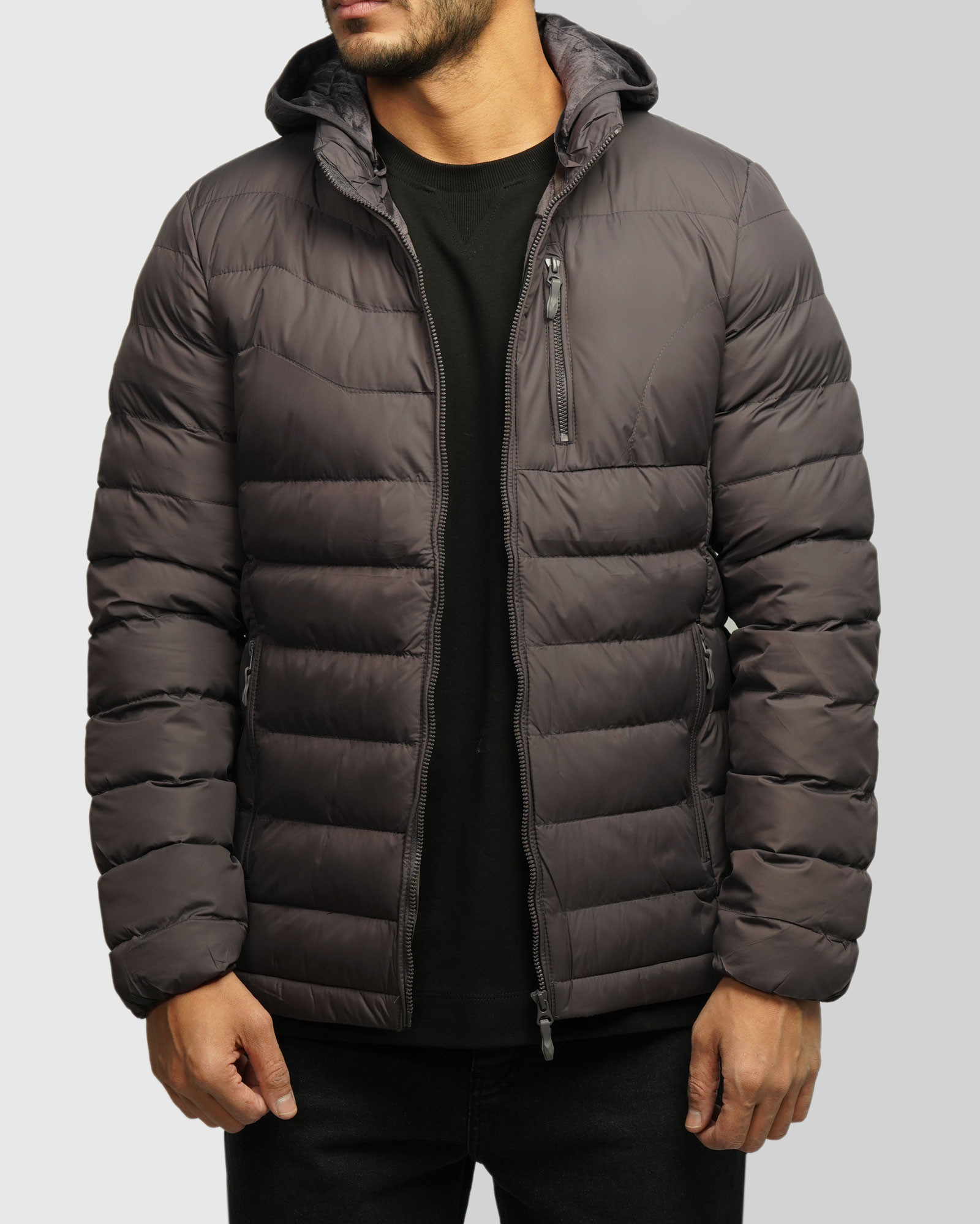 خرید و قیمت کاپشن مردانه کلاه دار خاکستری 24416414