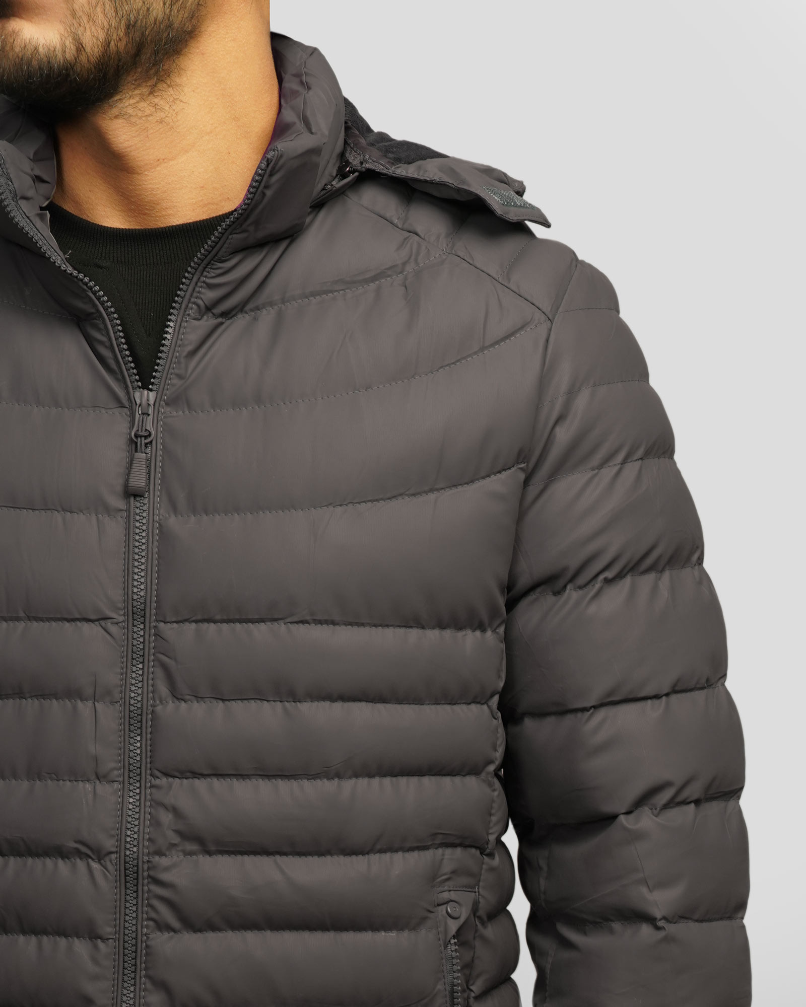 کاپشن مردانه کلاه دار خاکستری 24416413