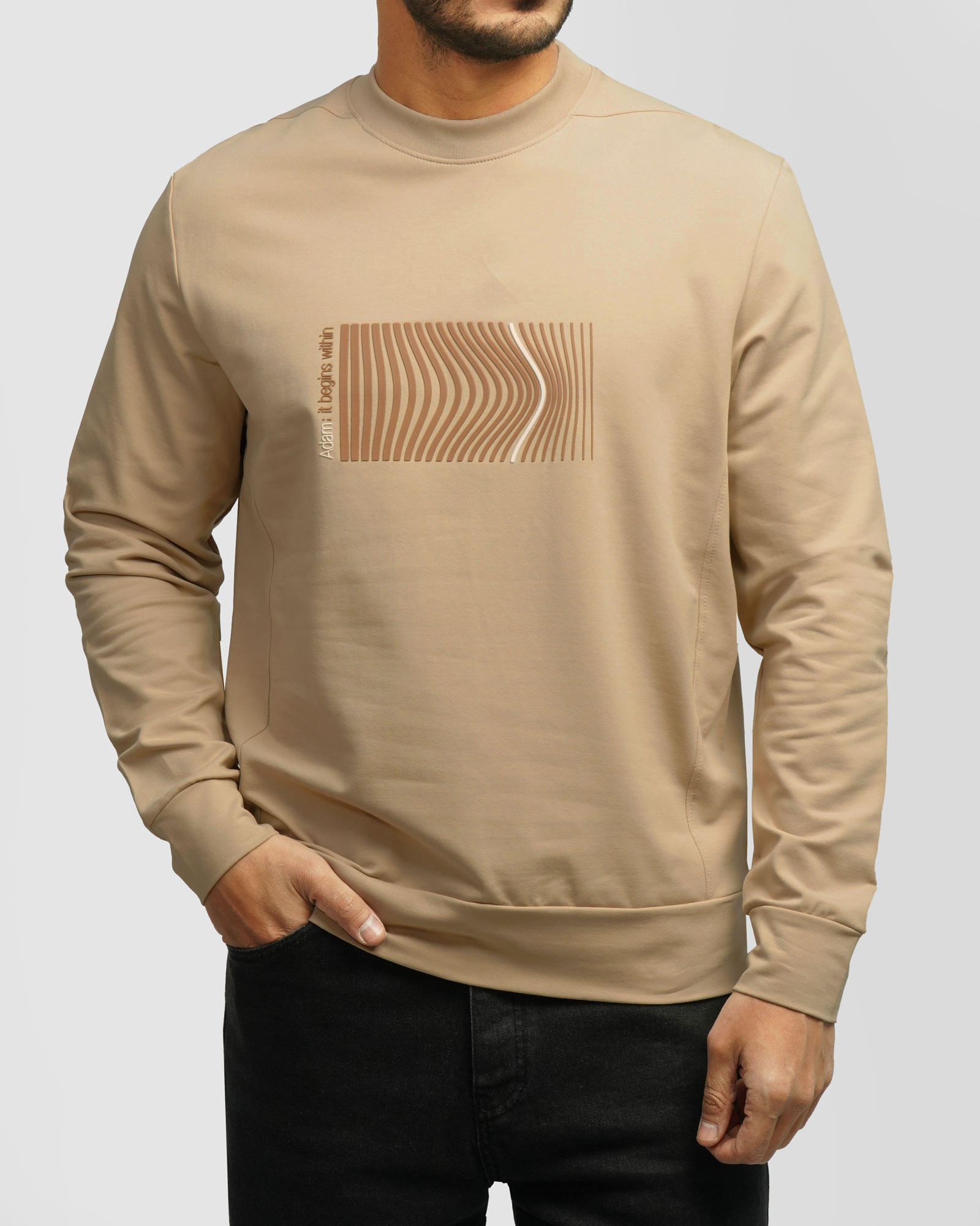 تیشرت آستین بلند یقه گرد مردانه کرم 24428156 