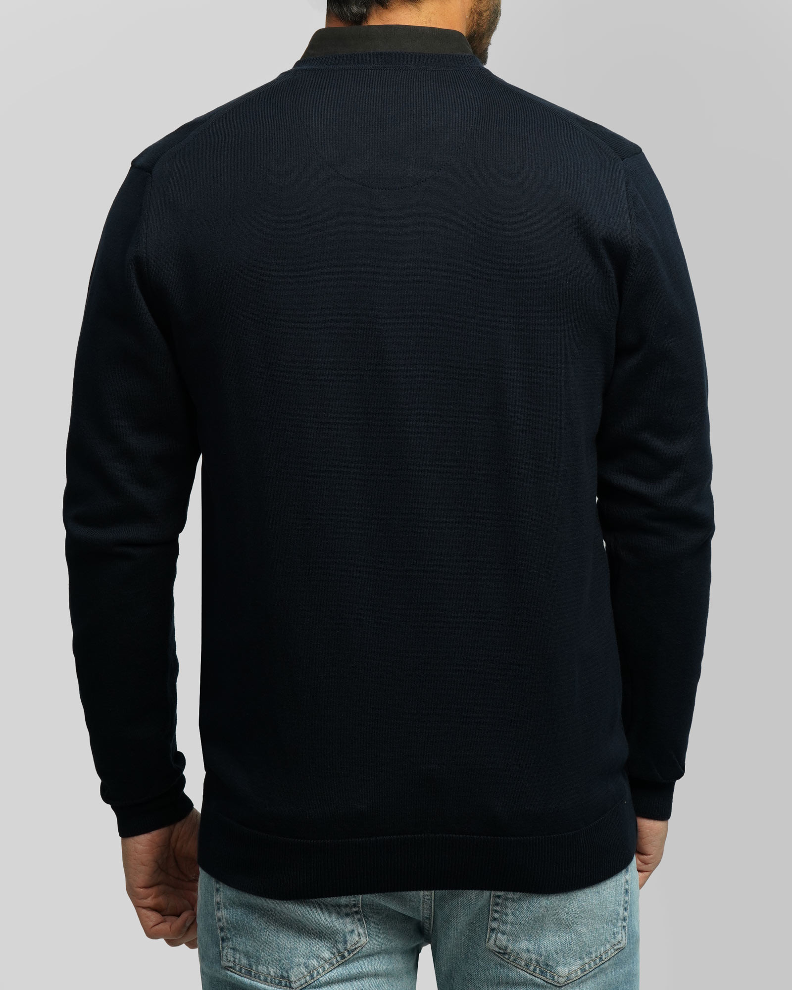 پلیور بافت یقه هفت ساده مردانه سرمه ای تیره 24472111