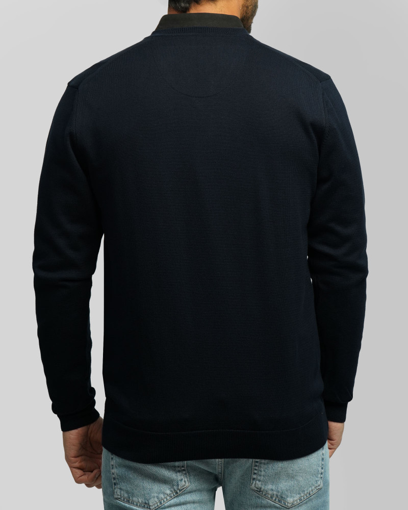 پلیور بافت یقه هفت ساده مردانه سرمه ای تیره 24472111