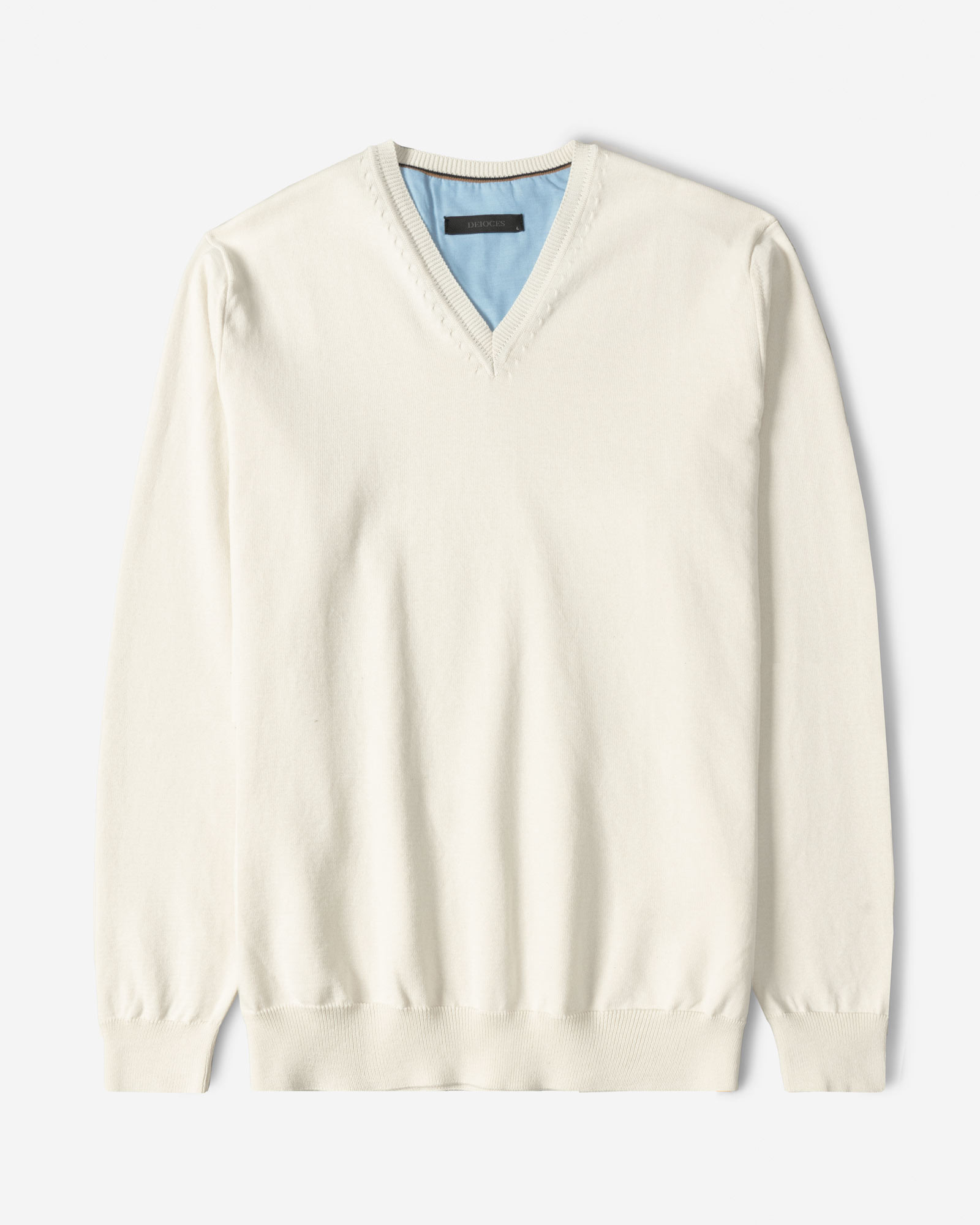 پلیور بافت یقه هفت ساده مردانه شیری 24472111