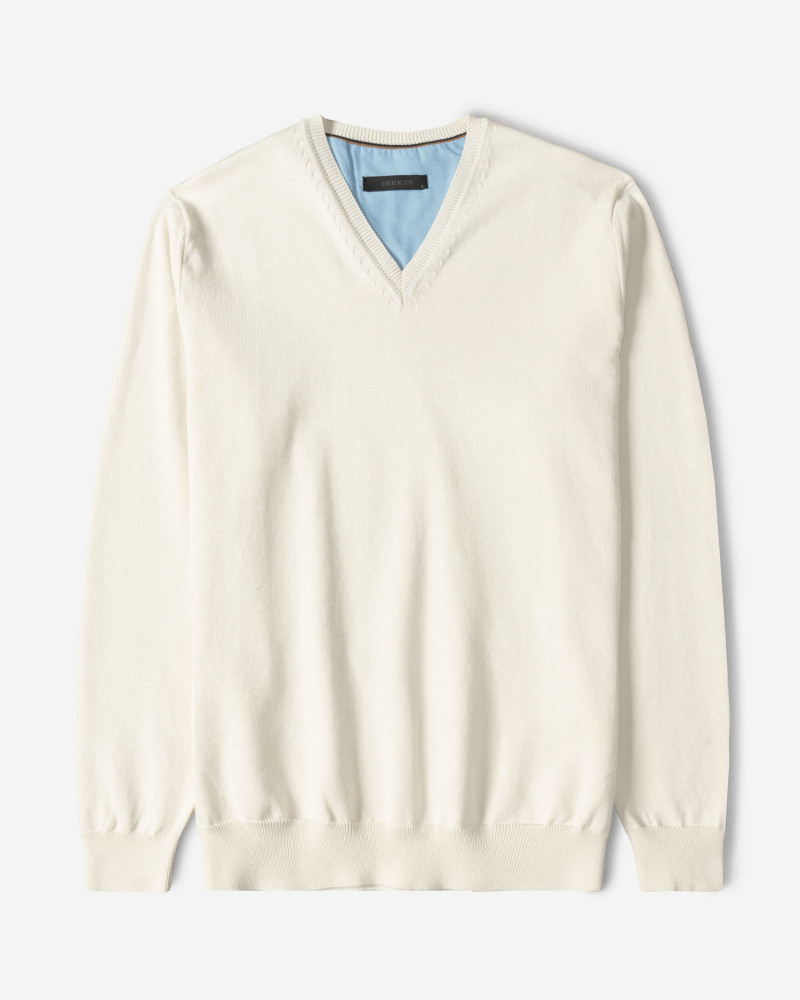 پلیور بافت یقه هفت ساده مردانه شیری 24472111