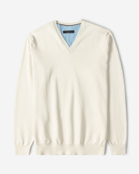 پلیور بافت یقه هفت ساده مردانه شیری 24472111