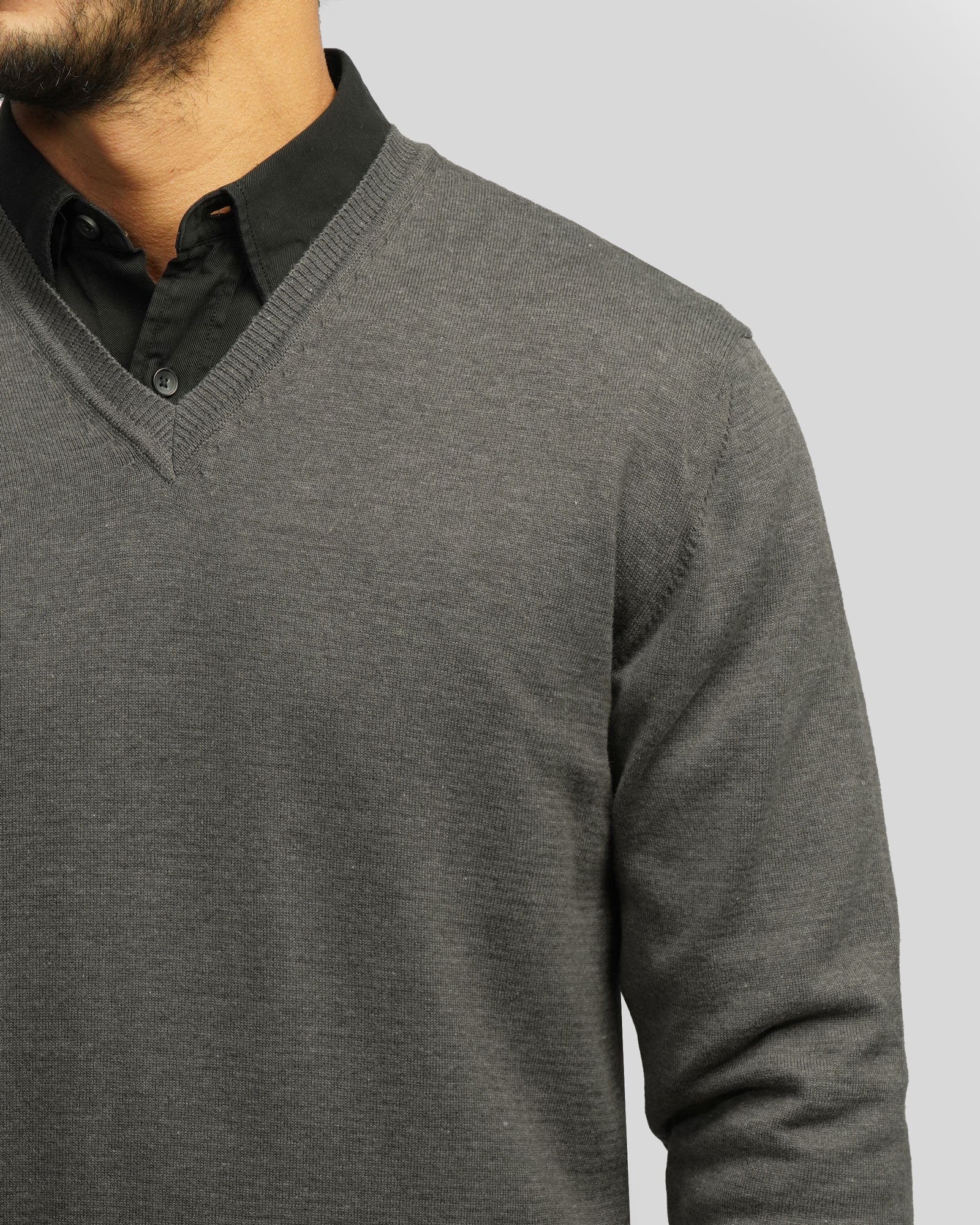 پلیور بافت یقه هفت ساده مردانه خاکستری 24472111