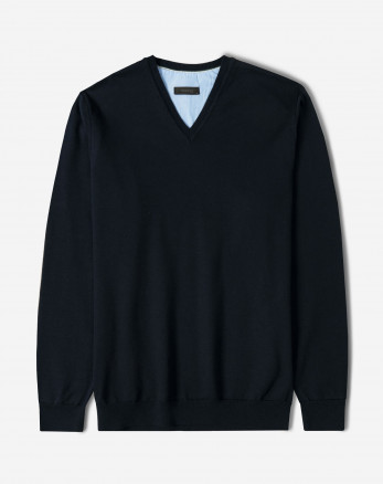 پلیور بافت یقه هفت ساده مردانه سرمه ای تیره 24472111