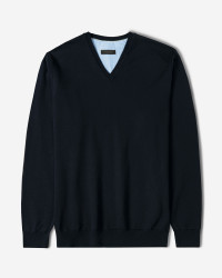 پلیور بافت یقه هفت ساده مردانه سرمه ای تیره 24472111