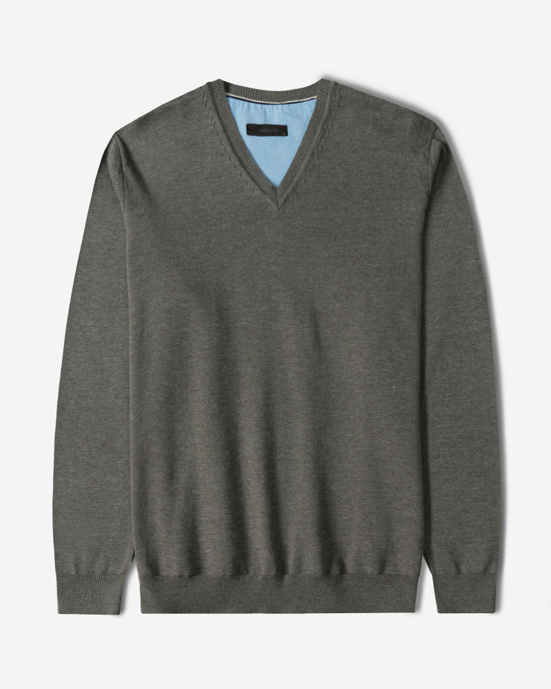 پلیور بافت یقه هفت ساده مردانه خاکستری 24472111