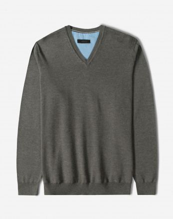 پلیور بافت یقه هفت ساده مردانه خاکستری 24472111