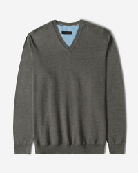 پلیور بافت یقه هفت ساده مردانه خاکستری 24472111