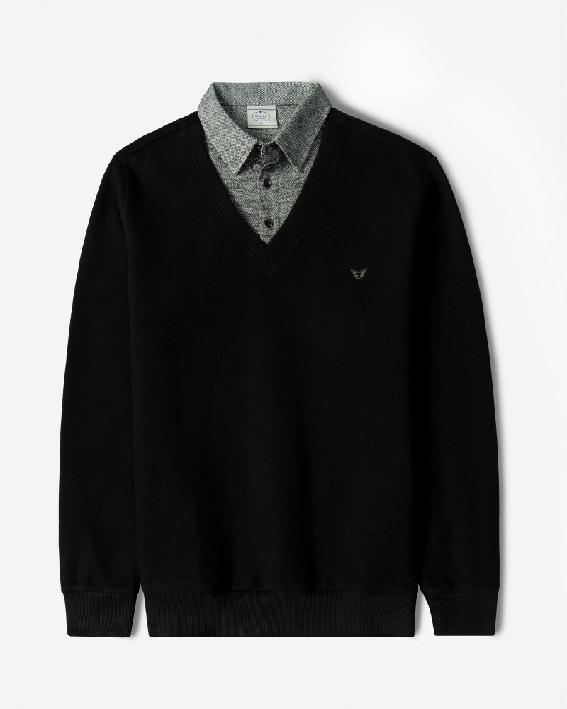 پلیور یقه پیراهنی مردانه مشکی 24488146