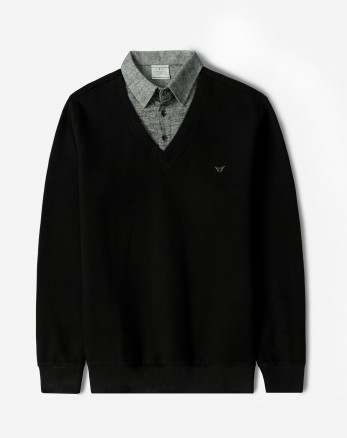 پلیور یقه پیراهنی مردانه مشکی 24488146