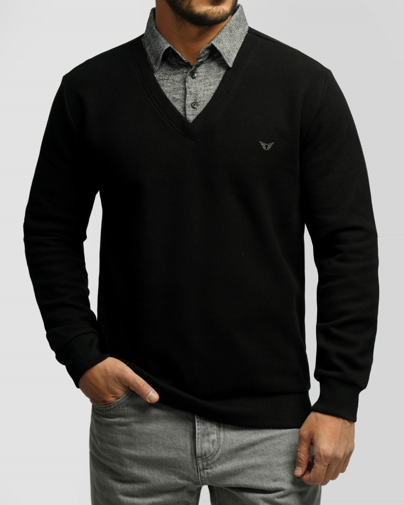 پلیور یقه پیراهنی مردانه مشکی 24488146