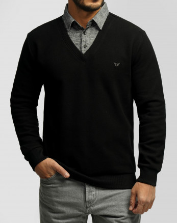 پلیور یقه پیراهنی مردانه مشکی 24488146