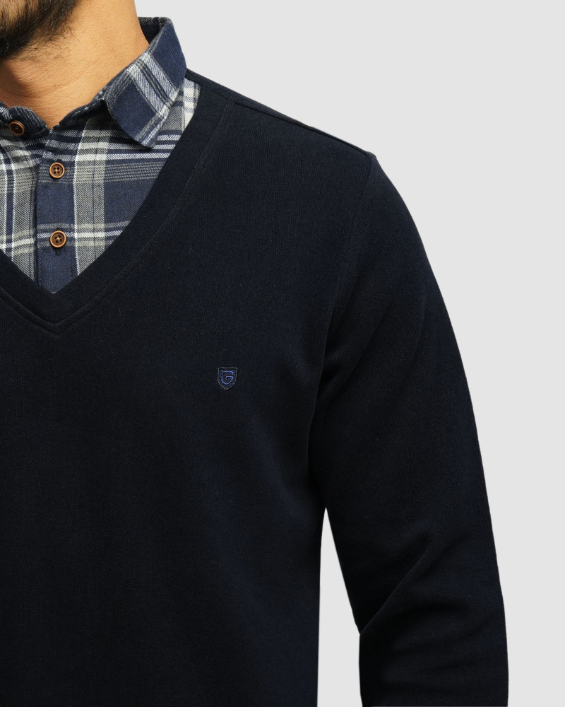 خرید و قیمت پلیور یقه پیراهنی مردانه سرمه ای 24488150