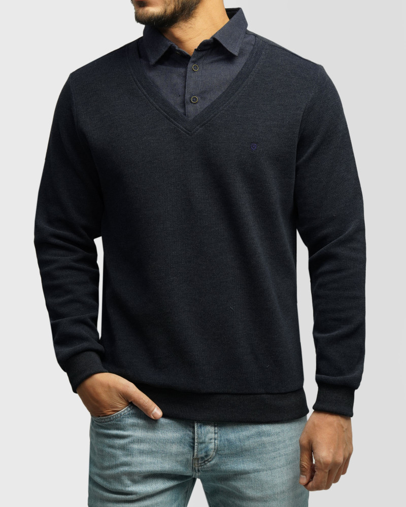 خرید و قیمت پلیور یقه پیراهنی مردانه سرمه ای 24488147