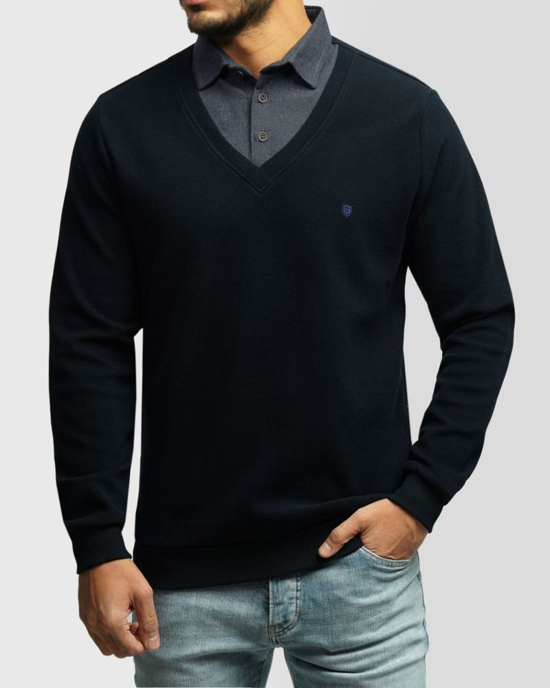 خرید و قیمت پلیور یقه پیراهنی مردانه سرمه ای تیره 24488147