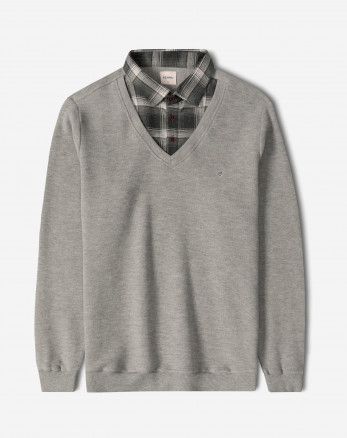 خرید و قیمت پلیور یقه پیراهنی ساده طوسی روشن 23488142