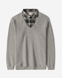 خرید و قیمت پلیور یقه پیراهنی ساده طوسی روشن 23488142