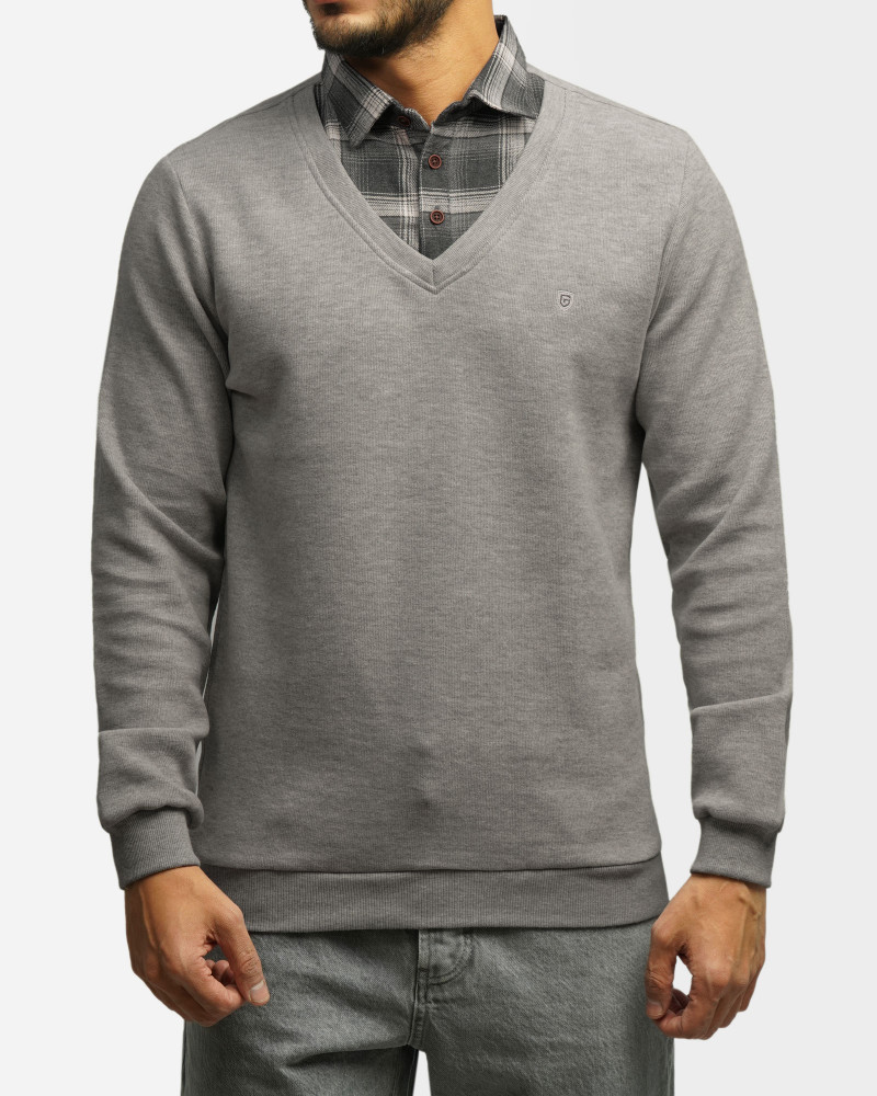 خرید و قیمت پلیور یقه پیراهنی ساده طوسی روشن 23488142