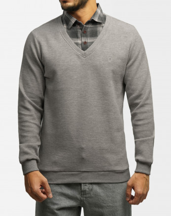 خرید و قیمت پلیور یقه پیراهنی ساده طوسی روشن 23488142