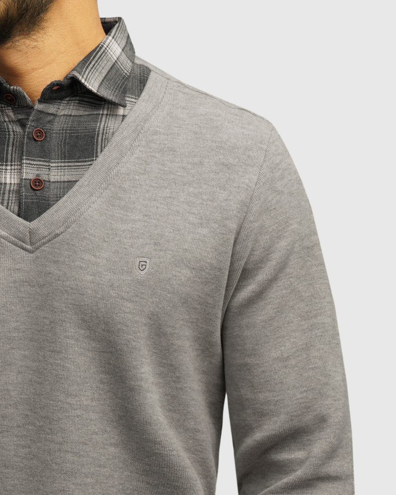 خرید و قیمت پلیور یقه پیراهنی ساده طوسی روشن 23488142