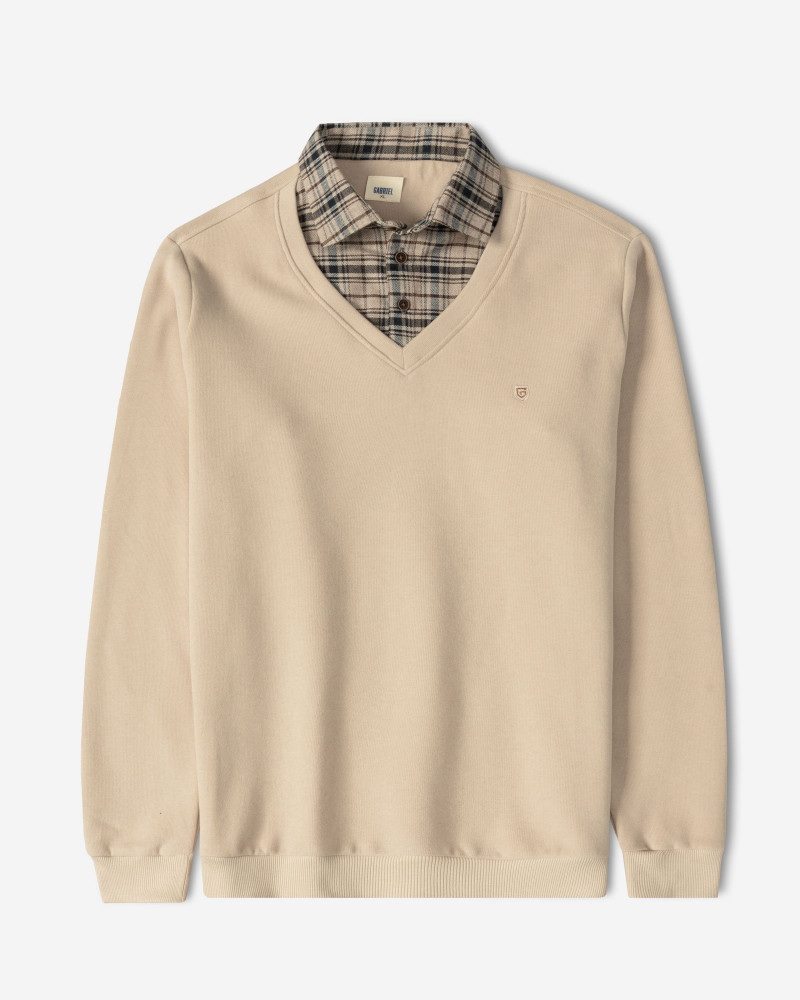 خرید و قیمت پلیور یقه پیراهنی مردانه کرم 24488149