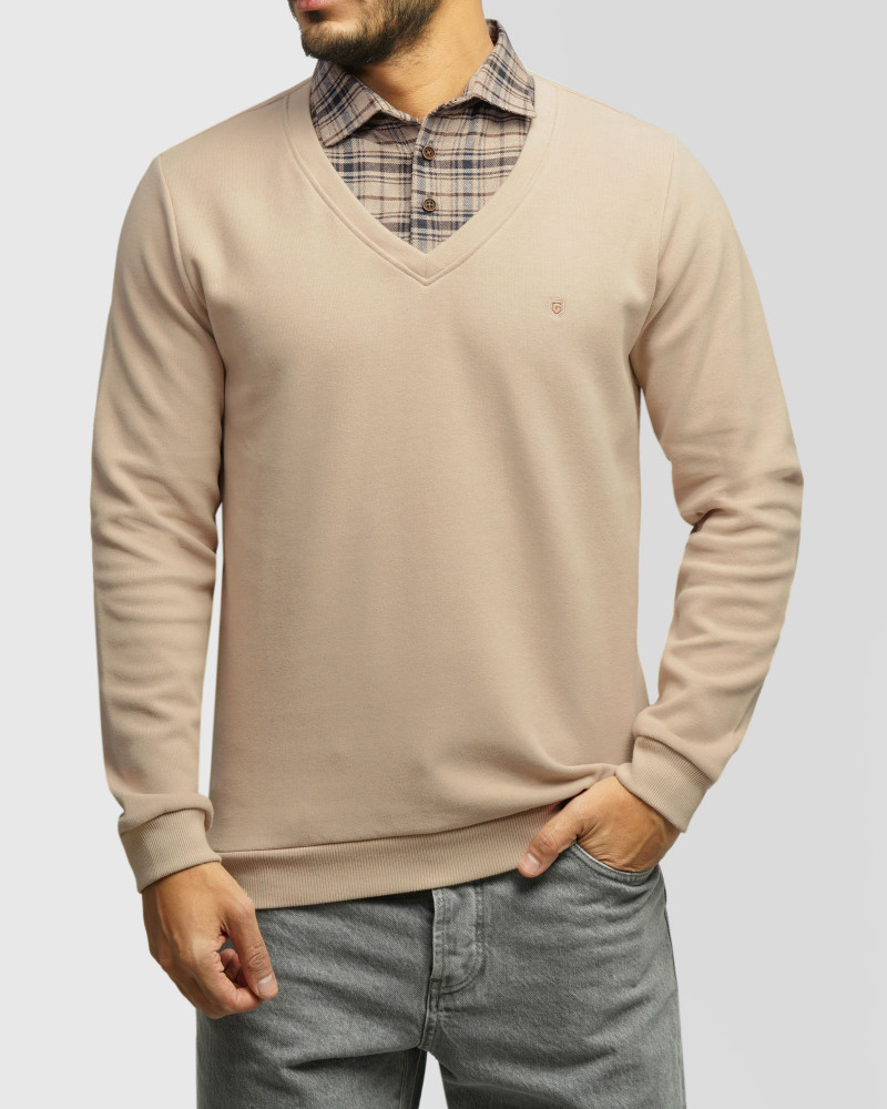 خرید و قیمت پلیور یقه پیراهنی مردانه کرم 24488149
