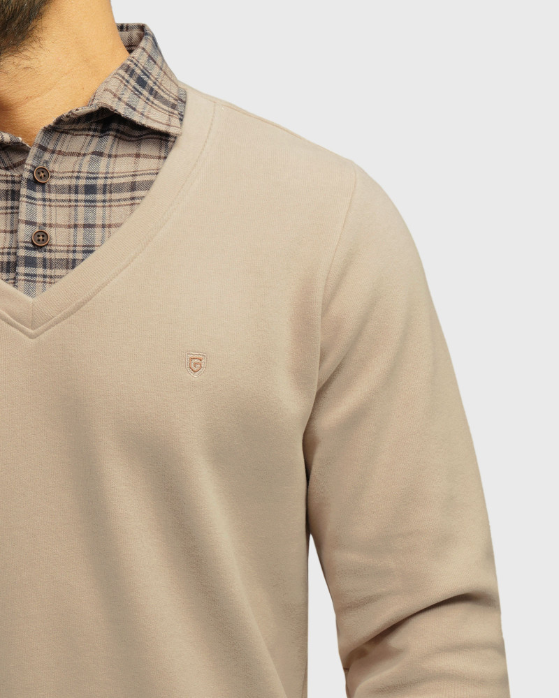 خرید و قیمت پلیور یقه پیراهنی مردانه کرم 24488149