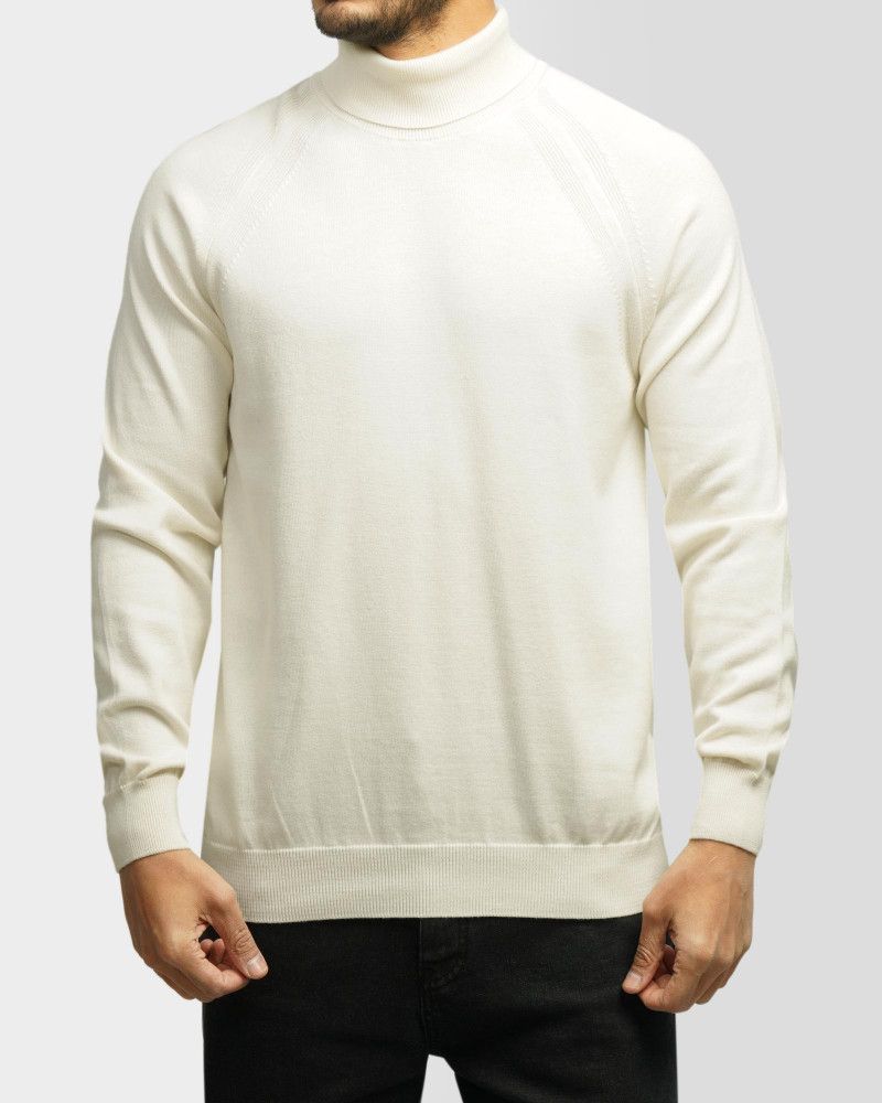 خرید و قیمت پلیور بافت یقه اسکی مردانه کرم روشن 24479124