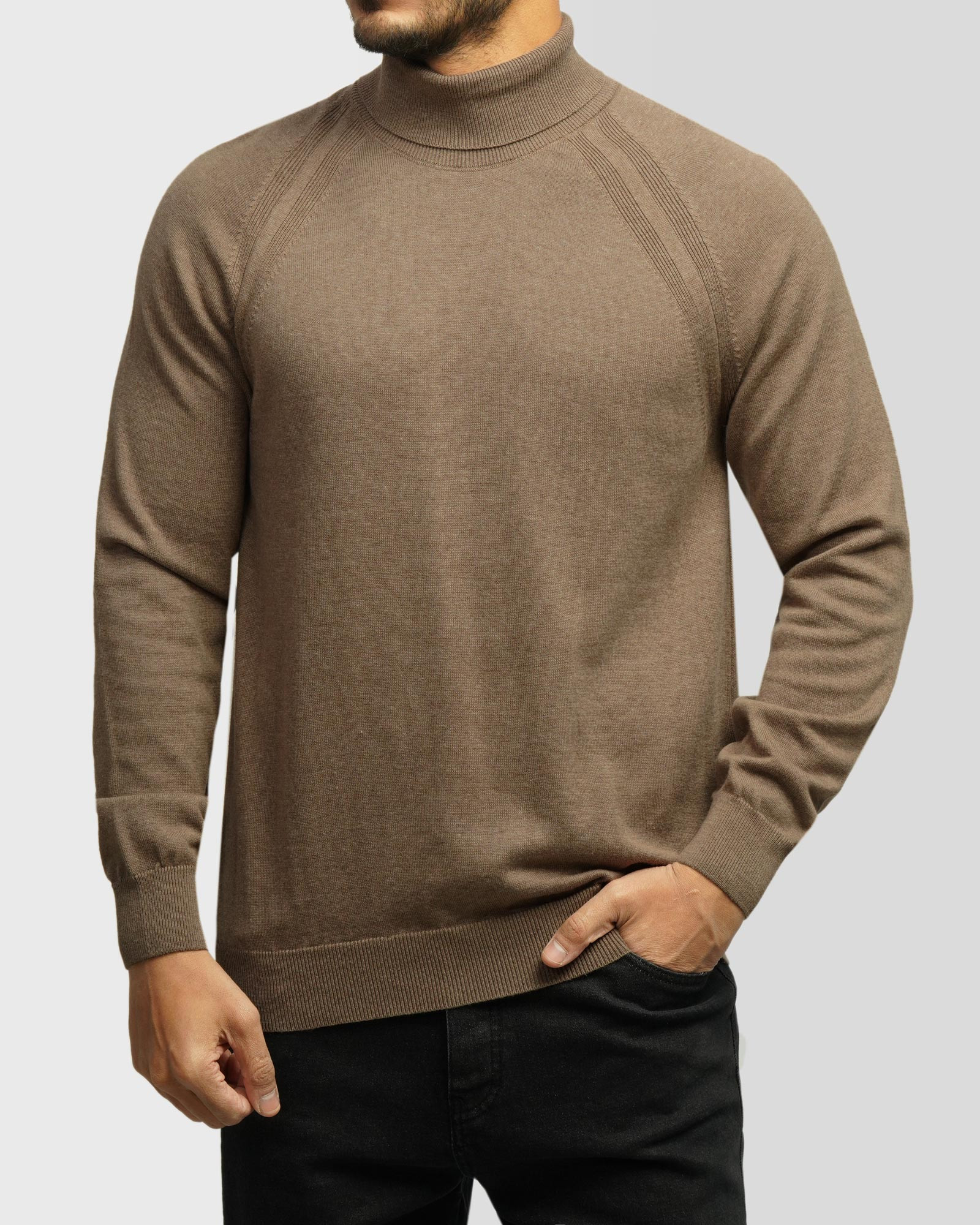 خرید و قیمت پلیور بافت یقه اسکی مردانه کرم تیره 24479124