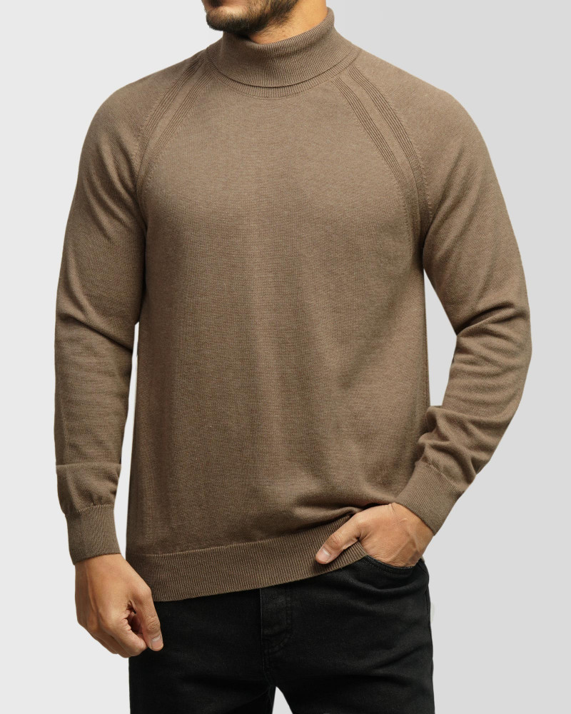 خرید و قیمت پلیور بافت یقه اسکی مردانه کرم تیره 24479124