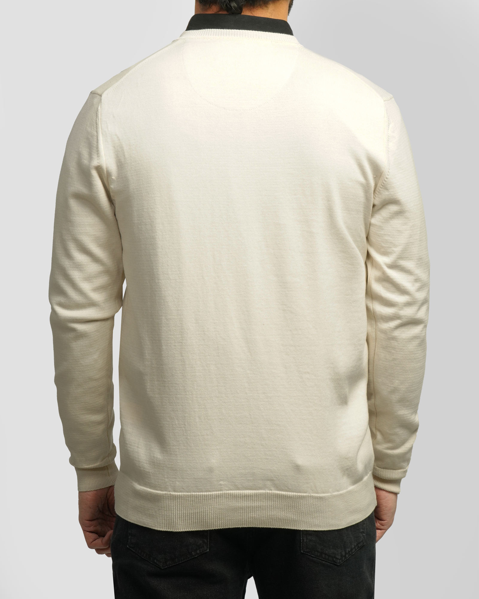 پلیور بافت یقه هفت ساده مردانه شیری 24472111