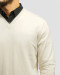 پلیور بافت یقه هفت ساده مردانه شیری 24472111